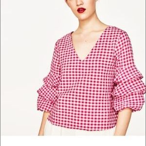 Zara Gingham NWOT Blouse Pink